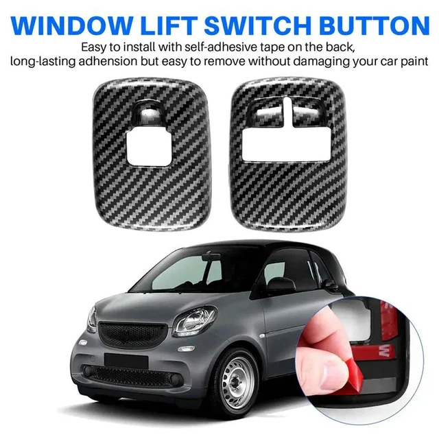 Alt view image 3 of 3 - 2 PCS Car Carbon Fiber Window Lift Switch Button Cover Trim Sticker For Benz 453 Fortwo Forfour 2015+ Accessories