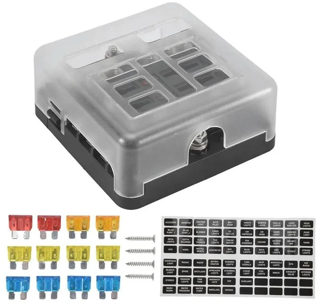 Main image of 6-Way Waterproof Fuse Block,With LED Indicator 12 Circuits With Negative Marine Fuse Box For Dc 12/24V Car Boat RV Truck