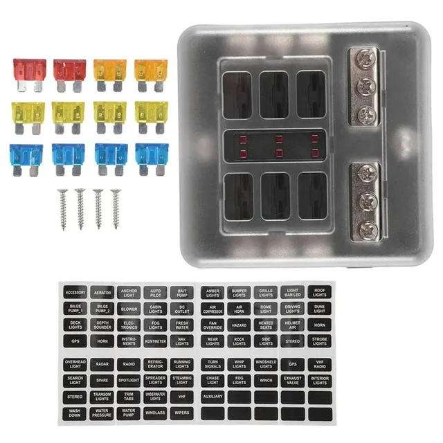 Alt view image 2 of 3 - 6-Way Waterproof Fuse Block,With LED Indicator 12 Circuits With Negative Marine Fuse Box For Dc 12/24V Car Boat RV Truck