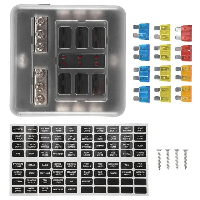 Alt view image 3 of 3 - 6-Way Waterproof Fuse Block,With LED Indicator 12 Circuits With Negative Marine Fuse Box For Dc 12/24V Car Boat RV Truck
