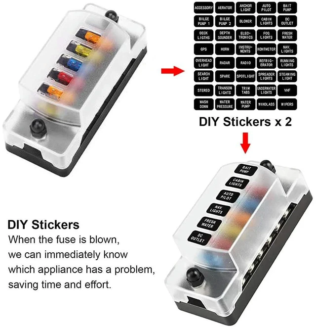 Alt view image 2 of 3 - 6 Way Fuse Block Blade Fuse Box With Negative Bus - ATC/ATO For Boat Yacht Vehicle Auto RV Car Trailer Truck SUV