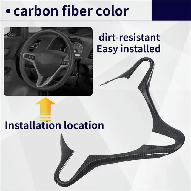 Alt view image 3 of 3 - For Honda Civic 8Th Generation 2006 2007 2008 2009 2010 2011 Carbon Fiber Parts Inner Steering Wheel Cover Trim