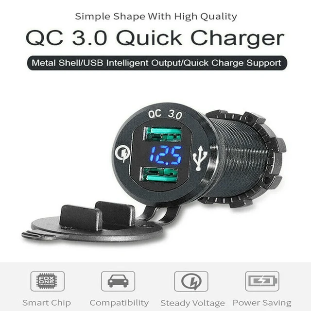 Alt view image 3 of 3 - Qc3.0 Dual USB Socket ,Universal Car Connector Adapter USB 12-24V
