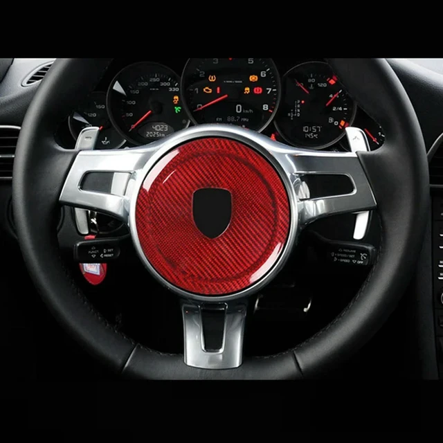 Alt view image 2 of 3 - Real Carbon Fiber Steering Wheel Rings Logo Trim Cover Stickers For 911 Panamera Cayenne Boxster 2008-2016 Parts Bla