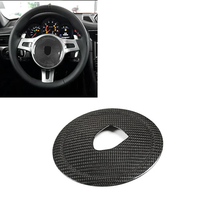 Alt view image 3 of 3 - Real Carbon Fiber Steering Wheel Rings Logo Trim Cover Stickers For 911 Panamera Cayenne Boxster 2008-2016 Parts Bla
