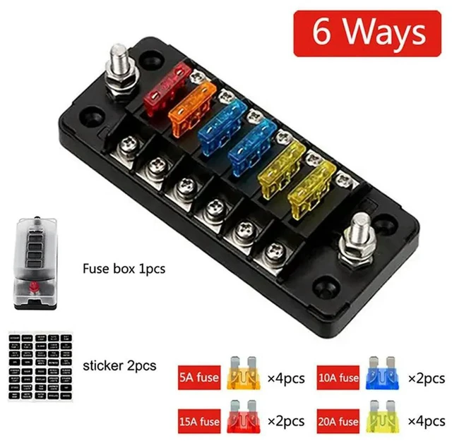 Alt view image 3 of 3 - 2 Set Fuse Box Holder Flame Retardant 6 Ways Blade Fuse Block With Cover Accessories For Car Marine Boat Truck Trailer