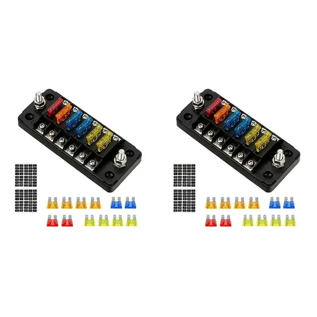 Main image of 2 Set Fuse Box Holder Flame Retardant 6 Ways Blade Fuse Block With Cover Accessories For Car Marine Boat Truck Trailer