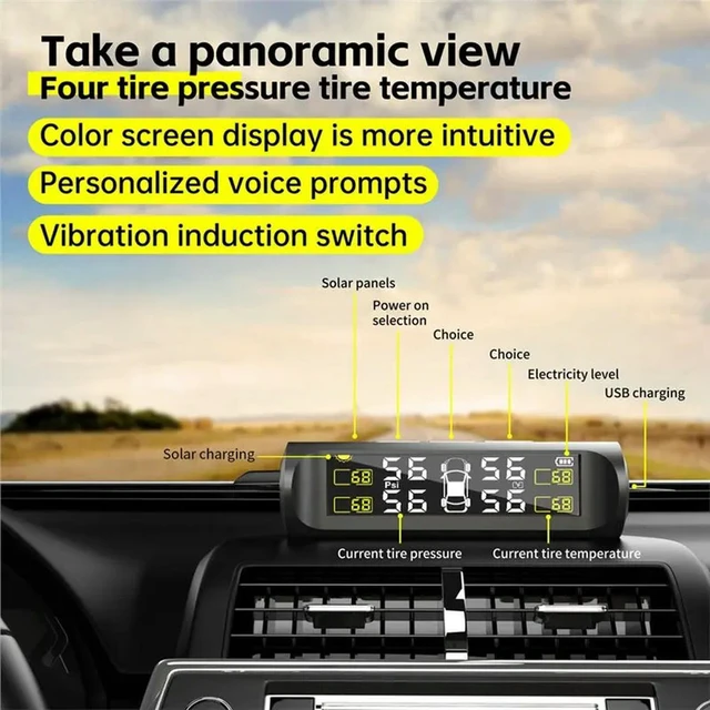 Alt view image 3 of 3 - 4 External Sensors Car Tire Pressure Monitoring System Russian Audio