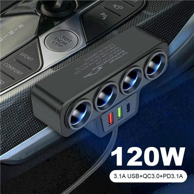 Alt view image 3 of 3 - 5X 4-Socket Cigarette Lighter Splitter 12V-24V Phone Power Adapter 120W QC3.0+PD3.1A Car Cigarette Lighter Socket Plug