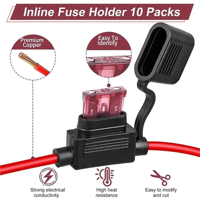 Alt view image 2 of 3 - 30Pack Inline Fuse Holder 12V,12 AWG Waterproof Fuse Holder With 35Pcs (5A/7.5A/10A/15A/20A/30A/40A) Standard Car Fuses