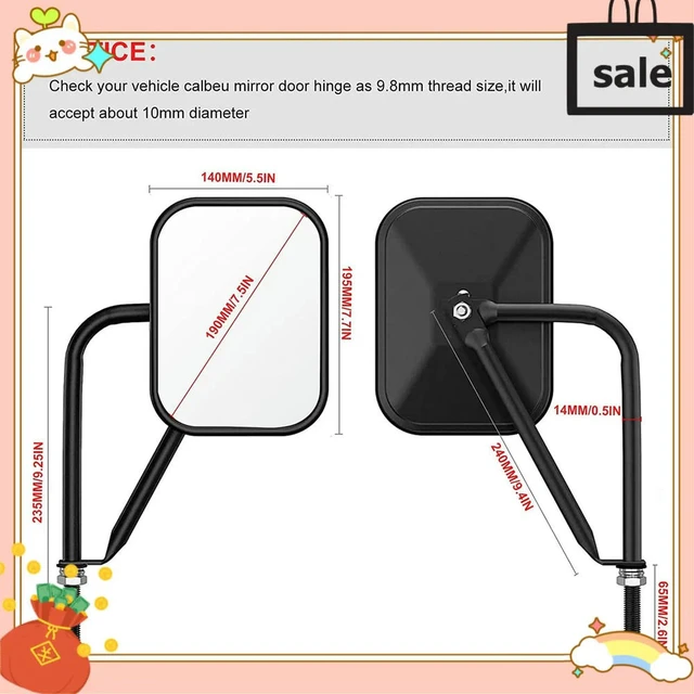 Alt view image 3 of 3 - Doors Off Mirrors For Jeep Wrangler CJ YJ TJ JK JL & Unlimited, Wider Rearview Mirrors Square Door Side Hinge Mirror
