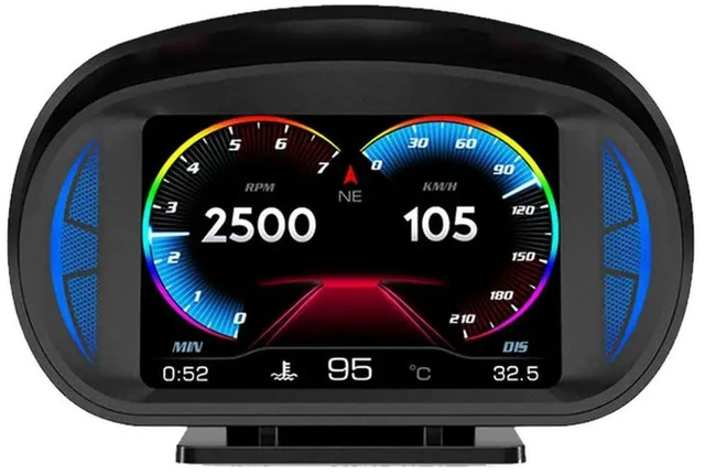 Main image of P2 Car HUD Head-Up Display OBD GPS Vehicle Speed And Gradient Meter Water Temperature And Fuel Consumption Easy To Use Black