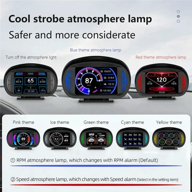 Alt view image 3 of 3 - P2 Car HUD Head-Up Display OBD GPS Vehicle Speed And Gradient Meter Water Temperature And Fuel Consumption Easy To Use Black