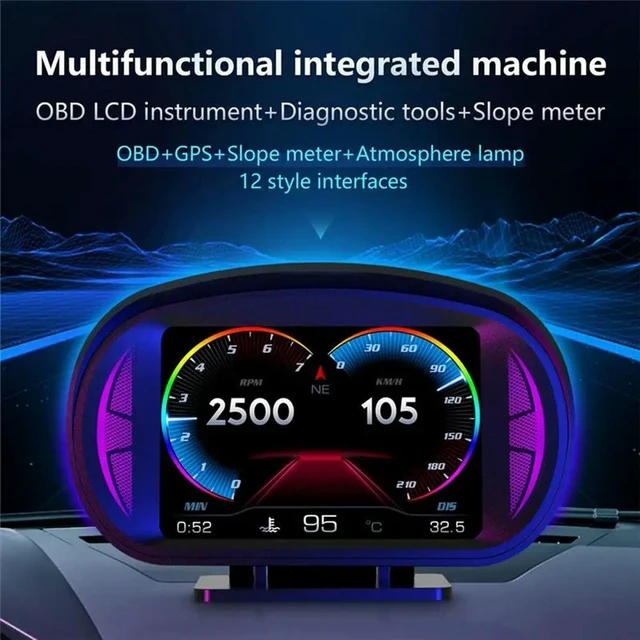 Alt view image 2 of 3 - P2 Car HUD Head-Up Display OBD GPS Vehicle Speed And Gradient Meter Water Temperature And Fuel Consumption Easy To Use Black