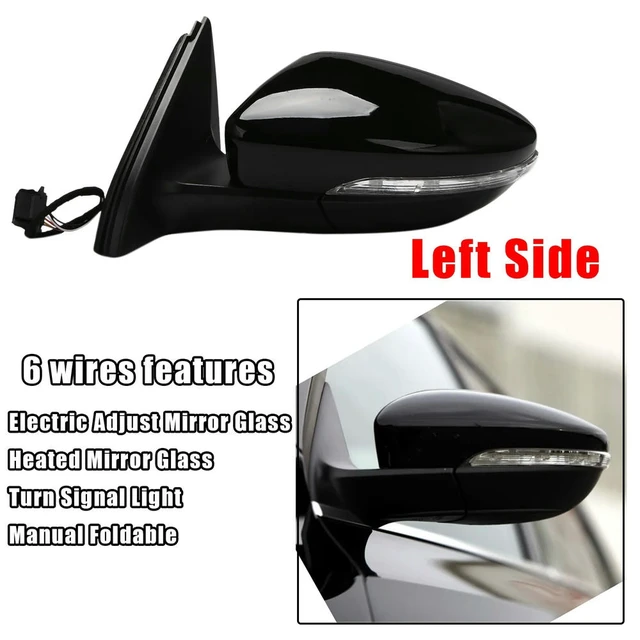 Alt view image 3 of 3 - Rear View Mirror Assembly Power Glass Heated Turn Signal 6 Wires For JETTA 2011 - 2018 Black