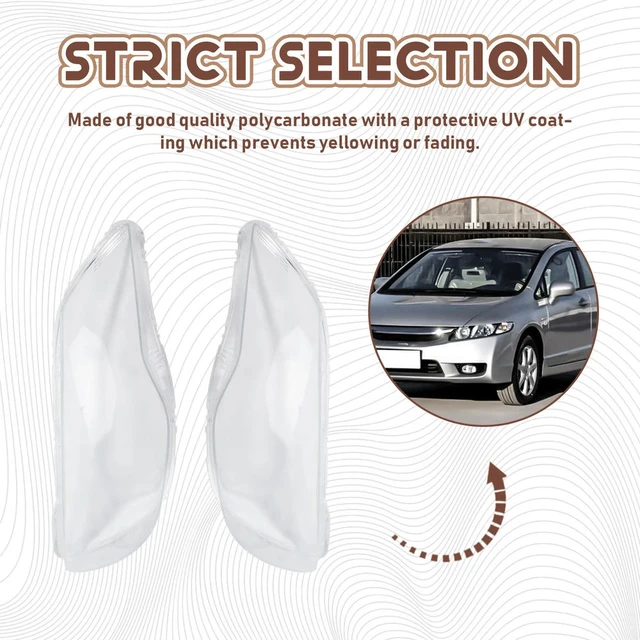 Alt view image 2 of 3 - Left+Right For 2006 07 08 09 10 11-15 Honda Civic FD Car Headlight Lens Cover Head Light Lamp Shade Front Auto Light