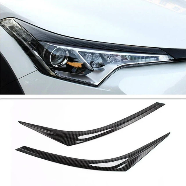 Alt view image 3 of 3 - Carbon Fiber Front Headlight Eyebrow Cover Trim For Toyota CHR CH-R 2016-18