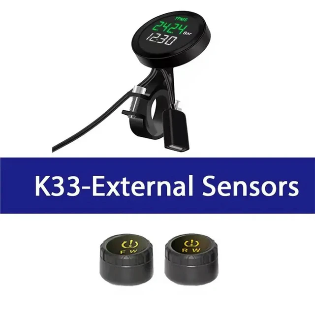 Alt view image 3 of 3 - For Motorcycles Compatible Motorcycle Tire Pressure Monitor System With 2 External Sensors, LCD Display, Moto TMPS