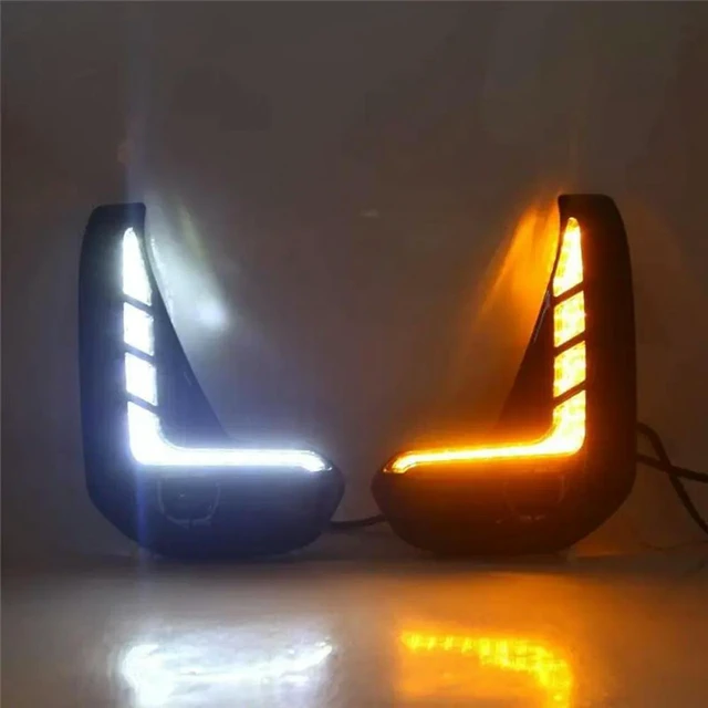 Alt view image 2 of 3 - For Toyota Hilux Revo 2020 2021 LED DRL Fog Lamp Daytime Running Light Front Bumper Driving Lamp With Yellow Turn Signal