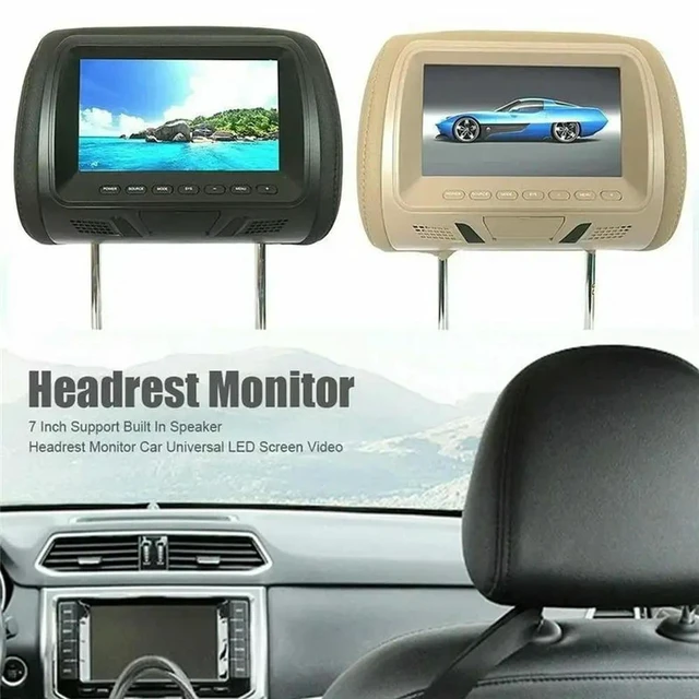 Alt view image 2 of 3 - Universal 7Inches Car Headrest Monitor Screen Rear Seat Entertainment Multi-Media Player For AV USB SD MP4 MP5 FM Beige