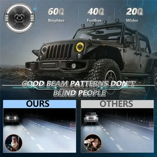 Alt view image 2 of 3 - 7 Inch LED Headlights, Round Projector Headlamps With High Low DRL Turn Signal For Jeep Wrangler JK LJ CJ TJ