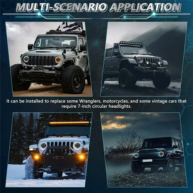 Alt view image 3 of 3 - 7 Inch LED Headlights, Round Projector Headlamps With High Low DRL Turn Signal For Jeep Wrangler JK LJ CJ TJ