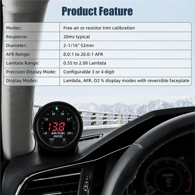 Alt view image 3 of 3 - Wideband AFR Gauge Wideband O2 Air/Fuel Ratio Gauge Kit LSU 4.9