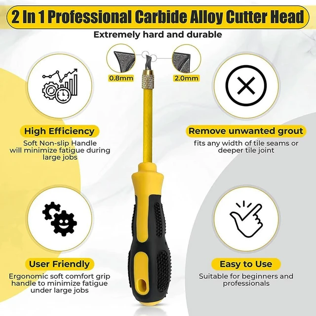 Main image of Grout Removal Tool 2 In 1 (Carbide Alloy Head), Grout Remover, Caulking Removal Tool, Grout Cleaning Tool, Scraper