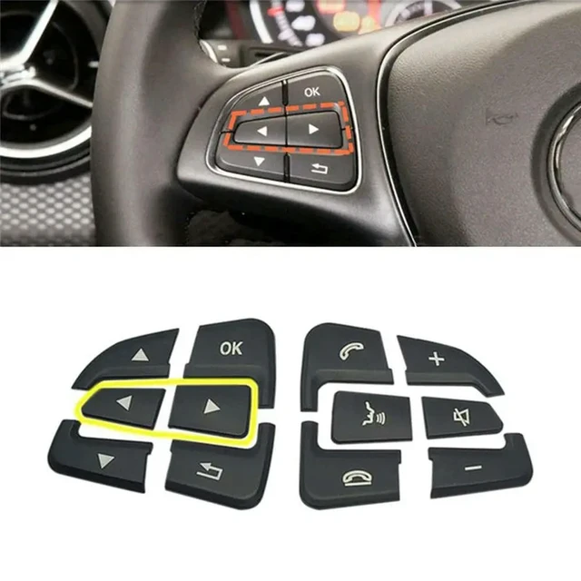 Alt view image 5 of 6 - Car Steering Wheel Button Covers Trim Stickers For Mercedes Benz GLC X253 C Class W205 CLA GLA A Class X156 C117 W176 (A)