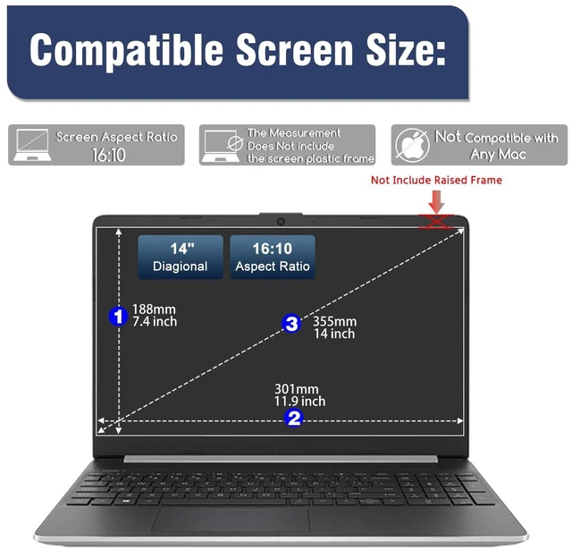 Alt view image 2 of 5 - 2 Pack 14 Inch Tempered Glass Laptop Screen Protector Compatible with All Other 14" Laptops Portable Monitor with 16:10 Aspect Ratio, (11.9 x 7.4 in, W x H) - Ultra Clear 9H, 14 Tempered Glass Shield