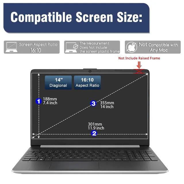 Alt view image 2 of 5 - 2-Pack 14" -16:10 (1920*1200) Tempered Glass Screen Protector for Lenovo Hp Dell Asus Acer Samsung etc 14-lnch 16:10 Aspect Ratio Laptops, Ultra Clear 9H Hardness-(Not Suitable fo
