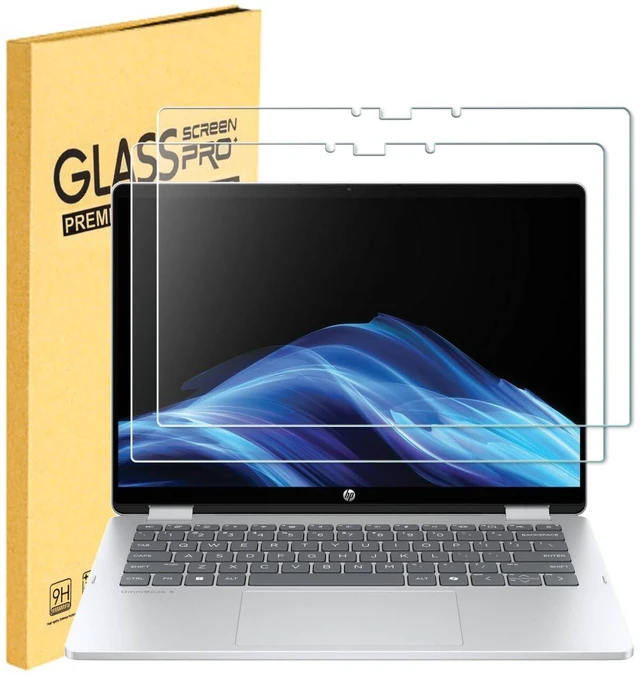 Main image of MUBUY-GOL 2 Pack Tempered Glass Screen Protector for New 2025 HP OmniBook 5 Flip 2-in-1 14" (14-fp0000) Laptop Touch Display 14 Inch 9H Scratch Resistant Anti-Shatter Film Anti-Fingerprint