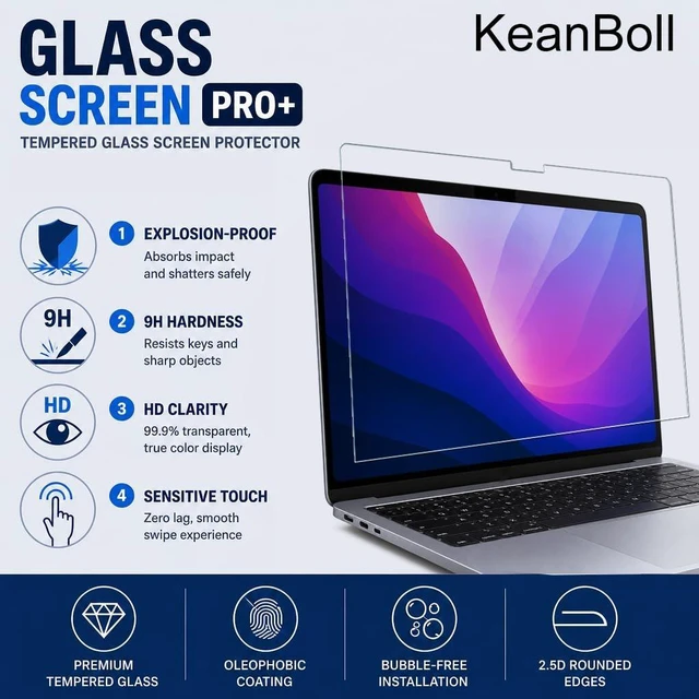 Alt view image 3 of 5 - KEANBOLL 2 Pack Designed for Apple MacBook Pro 14-Inch Tempered Glass Screen Protector, (M5-M1 Pro/Max) Ultra Clear, Anti Scratch, Bubble Free