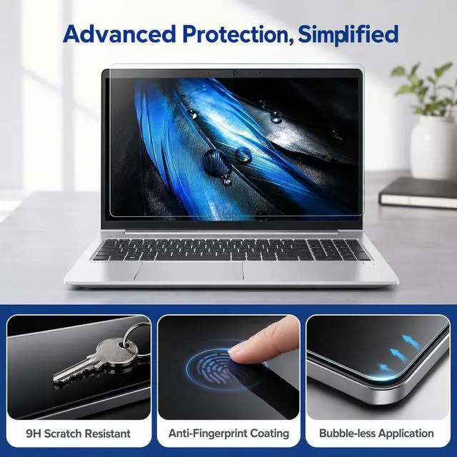 Alt view image 4 of 5 - 2-Pack Tempered Glass Screen Protector for HP Laptop 15.6, HP Pavilion/Envy 15.6, Dell Inspiron 15, Lenovo Ideapad 15, Acer Aspire 5, Chromebook 15.6 & Other 15.6 16:9 Laptop (345x194mm/