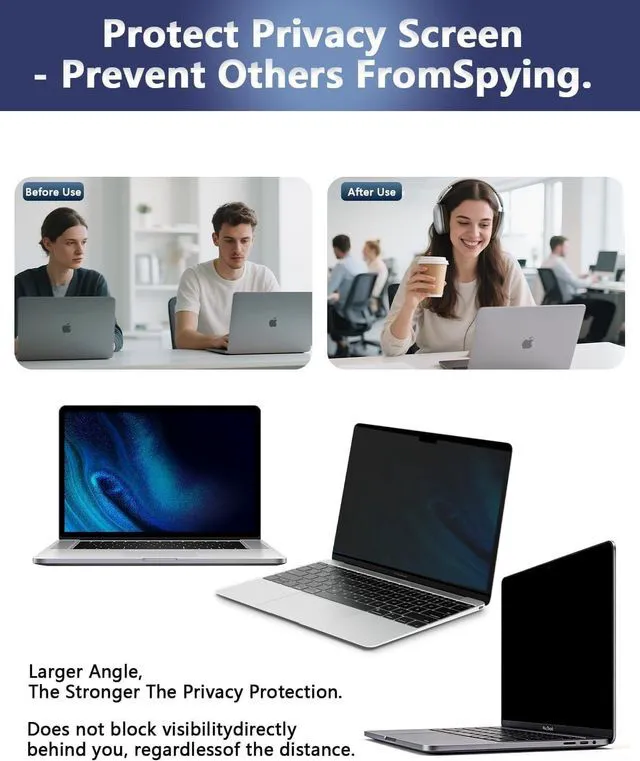 Alt view image 3 of 5 - Halloive Magnetic Laptop Privacy Screen for 14 Inch 16:9 Aspect Ratio