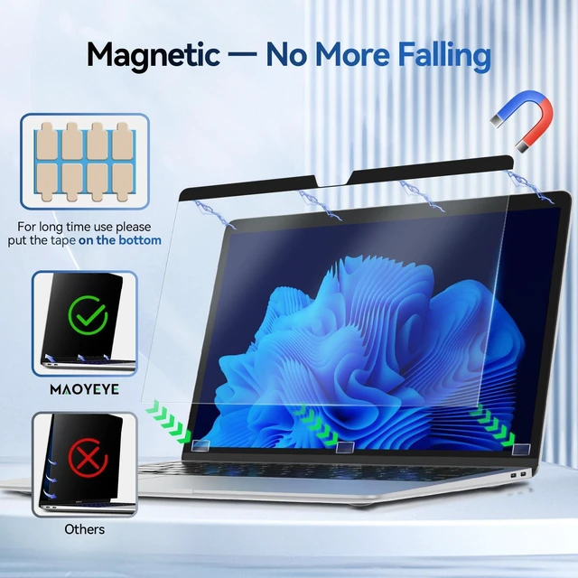 Alt view image 5 of 5 - Magnetic Anti Blue Light Screen Protector for MacBook Pro 16 Inch (2021-2026,M1, M2, M3, M4, M5 ,Pro/Max), Removable MAC 16.2" Blue Light Filter ,Bubble-Free Instal, Eye Protection Glare Laptop Screen