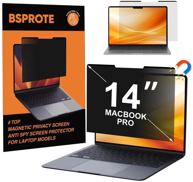 Main image of BSPROTE Magnetic Privacy Screen for 14 Inch MacBook Pro (2021-2025, M1-M5, Pro, Max), Reduce Eye Strain Anti Glare Blue Light Laptop Privacy Screen Shield and Protector for Mac 14in