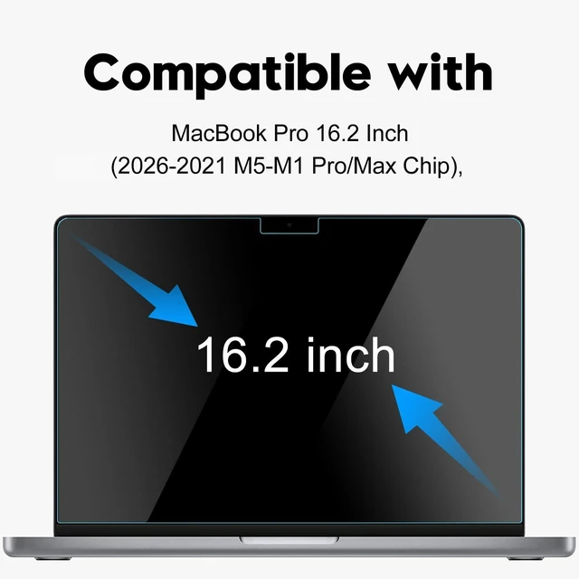 Alt view image 2 of 5 - 2Pack 9H Tempered Glass 16.2" Screen Protector for 2026 MacBook Pro 16 M5