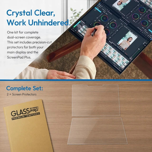 Alt view image 5 of 5 - KEANBOLL 2 Pack Tempered Glass Screen Protector for 2026 ASUS ZenBook Duo 14" UX8407, Ultra Clear, Anti Scratch, Bubble Free (1 Sets - Primary and Secondary Screens)