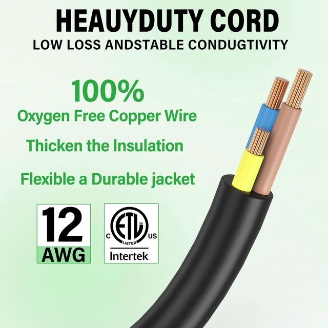 Alt view image 2 of 5 - 6Ft Heavy Duty 15Amp to 20 Amp Plug Adapter Cable,UL 12AWG Right Angle