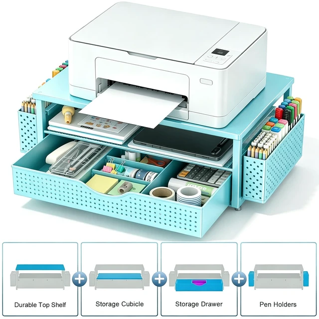Alt view image 2 of 5 - Spacrea Desk Organizers and Accessories, Printer Stand with Storage, Blue