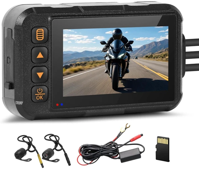 Main image of Motorcycle Dash Cam Dual HD Camera Front and Rear View,3" IPS Screen 720P IP67 Waterproof 150 Wide Angle Sportbike Recording DVR with G-Sensor,Loop Recording,Night Vision,Parking Monitor+32G SD