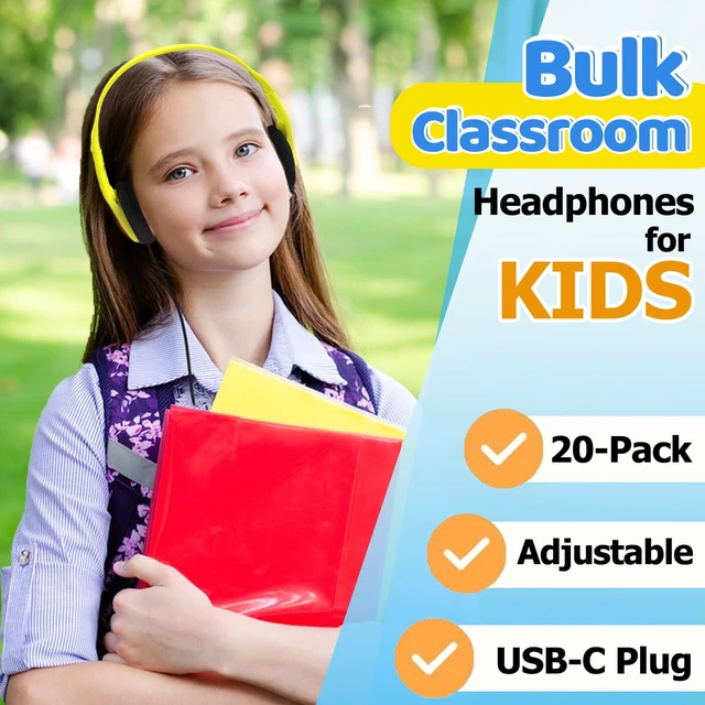 Alt view image 2 of 5 - Ladont Class Set Headphones Type-C (20 Pack), Durable Kids Wired Headphones for Chromebook & Laptop, Bulk School Headphones for Students Teens Boys Girls, Wholesale USB C Headset with Mixed Co
