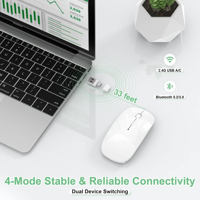 Alt view image 3 of 5 - Gizdot-S1 Mouse for iPad/MacBook Air/Pro & Laptop, Bluetooth Wireless Rechargeable Mouse with Type-C, Slim Mouse Jiggler for iMac, 4 Connection Modes, Silent Click, 1600 DPI Compatible Mac OS/W