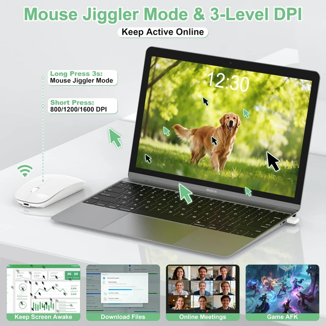 Alt view image 4 of 5 - Gizdot-S1 Mouse for iPad/MacBook Air/Pro & Laptop, Bluetooth Wireless Rechargeable Mouse with Type-C, Slim Mouse Jiggler for iMac, 4 Connection Modes, Silent Click, 1600 DPI Compatible Mac OS/W