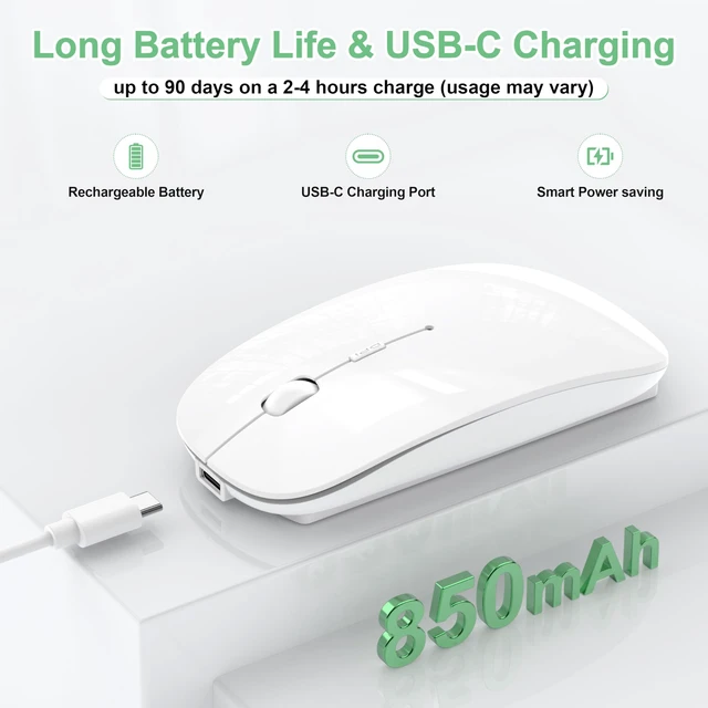 Alt view image 5 of 5 - Gizdot-S1 Mouse for iPad/MacBook Air/Pro & Laptop, Bluetooth Wireless Rechargeable Mouse with Type-C, Slim Mouse Jiggler for iMac, 4 Connection Modes, Silent Click, 1600 DPI Compatible Mac OS/W