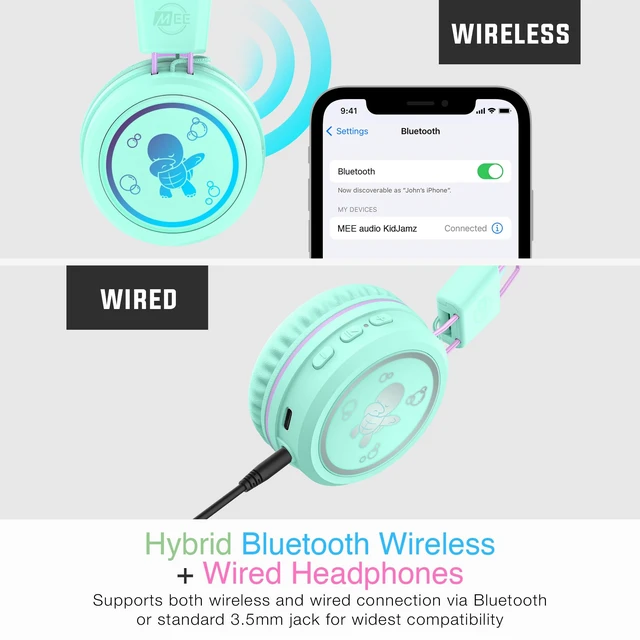 Alt view image 4 of 5 - MEE Audio KidJamz KJ55BT Bluetooth Wireless Safe Listening Headphones for Children with LED Lights, 85dB Volume Limiter, Microphone, & 40h Battery; Kids Headset for School/iPhone/iPad/Tablet (M