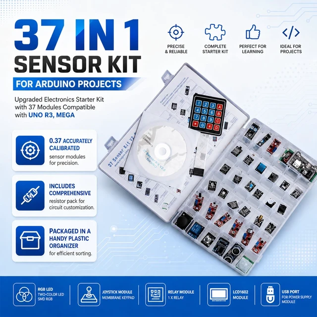 Alt view image 2 of 5 - KEAcvise 37-in-1 Sensor Kit for Arduino, Upgraded Electronics Kit