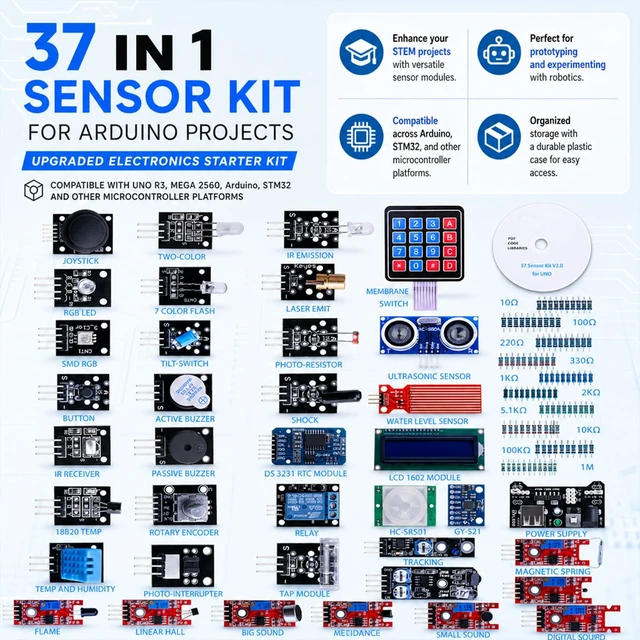 Alt view image 3 of 5 - KEAcvise 37-in-1 Sensor Kit for Arduino, Upgraded Electronics Kit