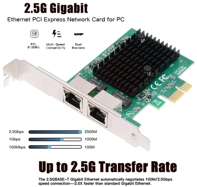 Alt view image 5 of 5 - xiwai Dual Ports 2.5Gbps 2500Mbps to PCI Express 1x PCI-E GBE Gigabit 1000Mbps Ethernet LAN Controller Cable Network Adapter for Desktop Motherboard